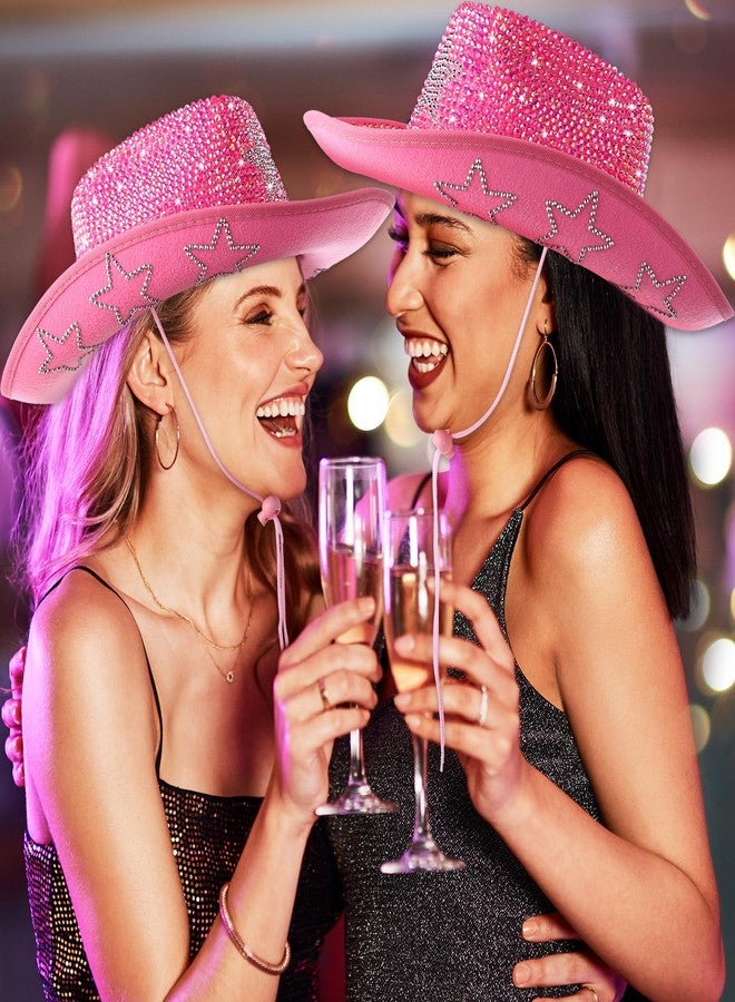 Tisancy Rhinestone Cowboy Hats for Women Cowgirl Diamond Western Disco Crystal Hat for Carnival Wedding Costume Party(Pink and Silver Star) - Image 5